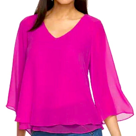 Jennifer Lopez Tops - NWT Flyaway Chiffon Top Flutter Sleeves in Tropical Fuchsia - XL